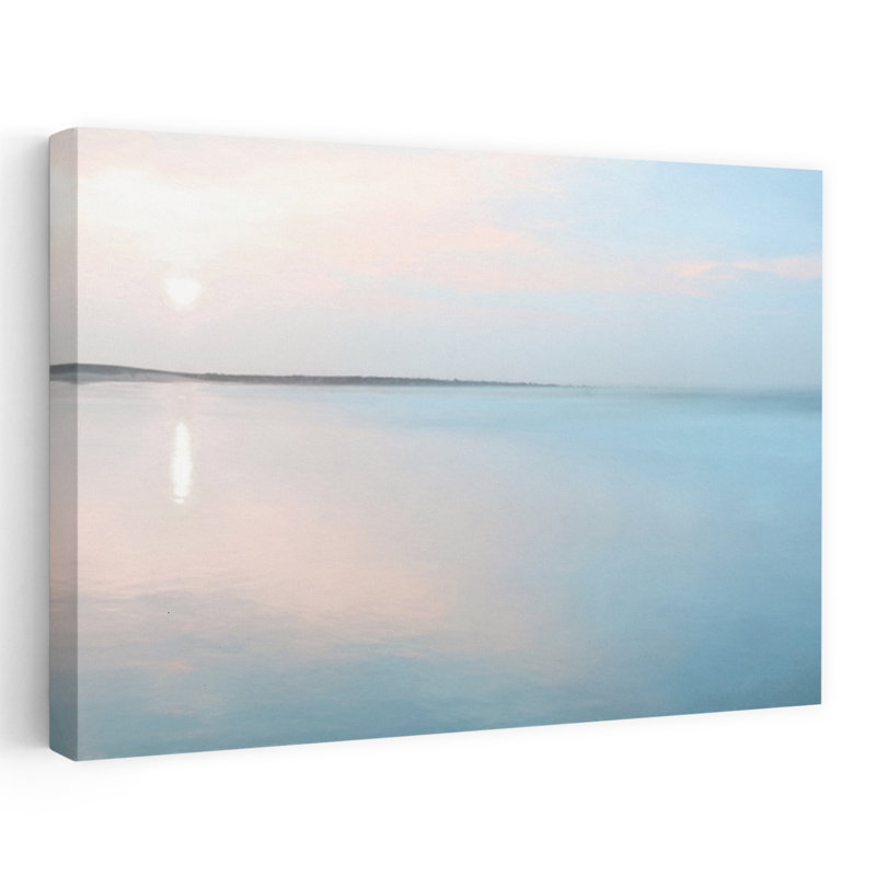 «Pastel Sunrise Serene Tranquil Contemporary Landscape Ocean Art», H 16 po x l 24 po