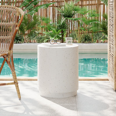 Table de bout d'extérieur en béton pour terrasse, table d'appoint de salon Terrazzo blanc