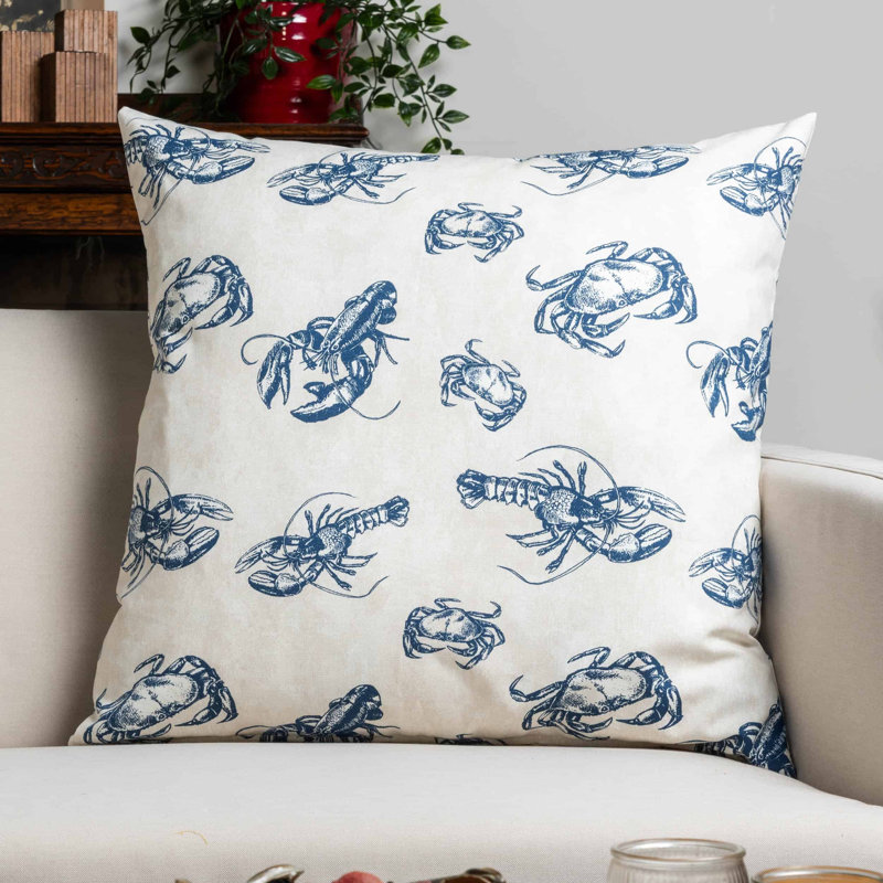 Crab and Lobster Nautical Cushion Cover, 43x30cm, Synthetic filled