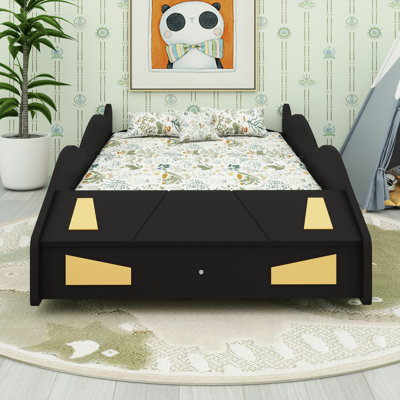 Solid Wood Race Car Platformed Bed With Safety Guardrails, Storage Space And Wheels by Ivy Bronx