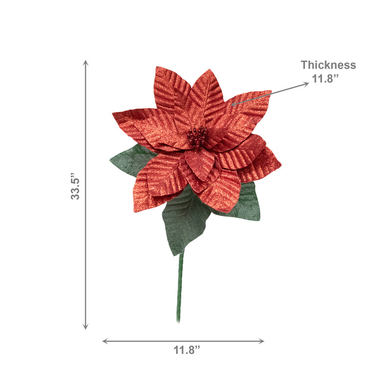 Poinsettia scintillant 33,5 po avec feuilles rouge, Rouge, Rouge