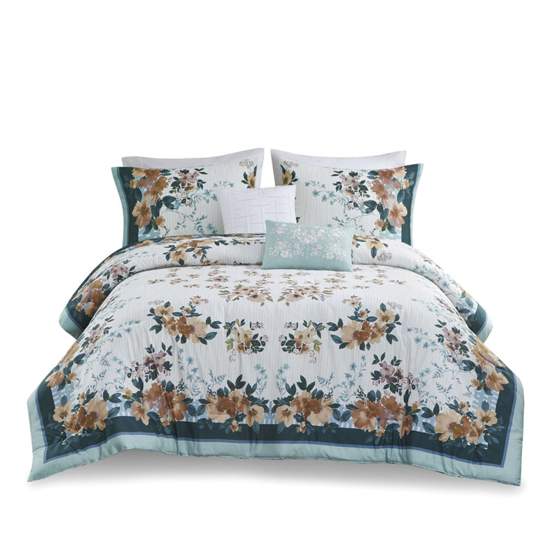 5 pièces édredon très grand / très grand - motif floral mauve, literie douillette gris doux