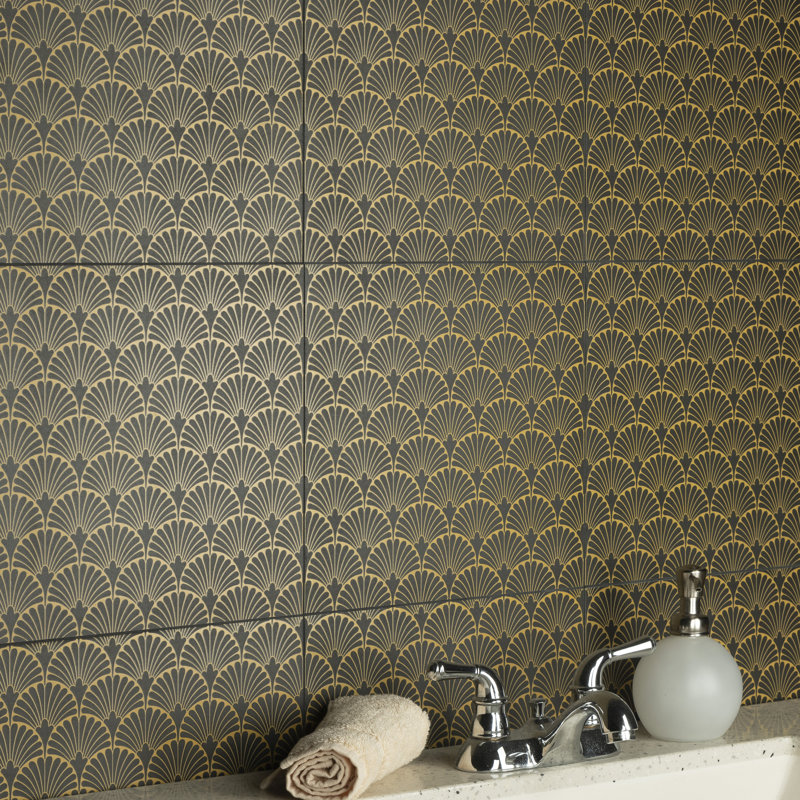 Art Deco Manhattan 12" x 12" Porcelain Patterned Wall & Floor Tile, Black