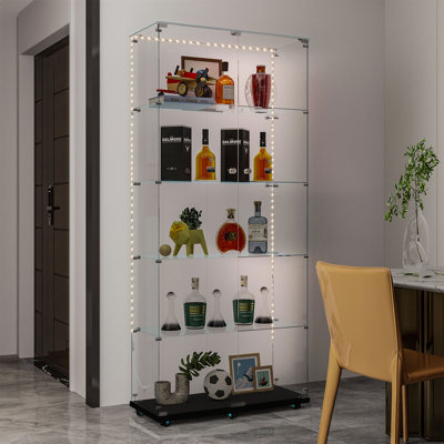 74.6"H Freestanding Glass Display Cases with Lockable Wheels, Lock and Adjustable LED Strips by belupai