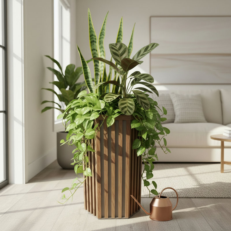 Hexagon Column Planter, 22.25" H x 13.5" W x 11.75" D