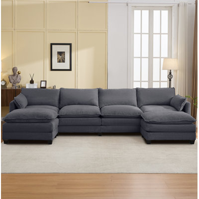133" Corduroy 4-Seater Sectional Sofa With 2 Movable Ottomans, Modular Design