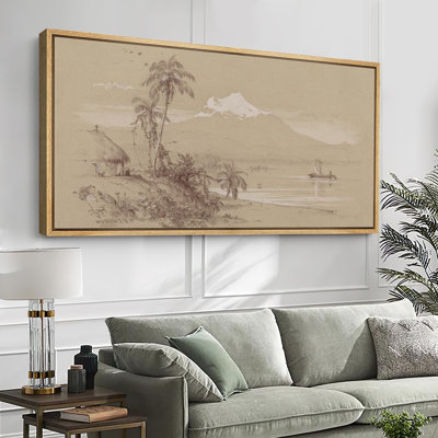 Rustic Countryside " Tropical Serenade Palm Trees And A Distant Mountain Modern Art Relax Calm Warm Extra Large Pictures "