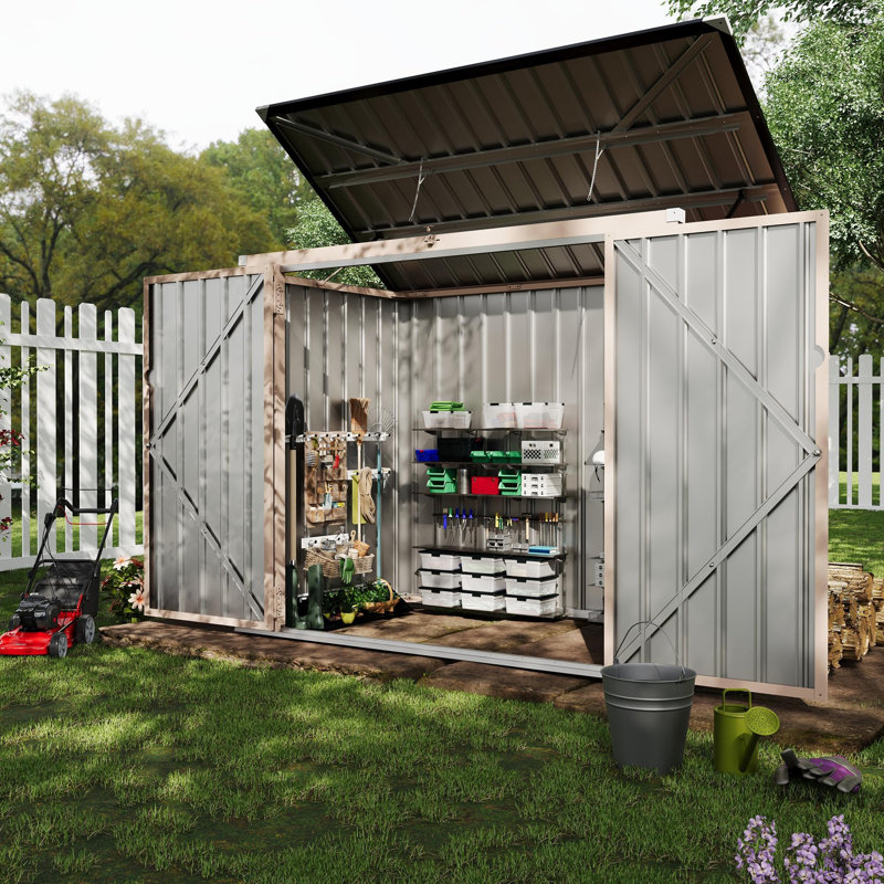 Metal Outdoor Storage Shed Kit, Lockable Utility Shed with Air Vent for Backyard, Garden & Patio Lawn, brown, Brown