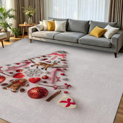 White Machine Washable,Christmas Tree Made of Christmas Indoor Area Rug