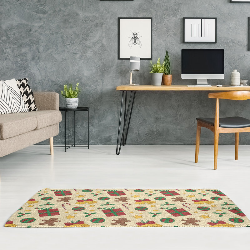 Tapis jaune/rouge/vert fait main, Rectangle 5 pi x 7 pi