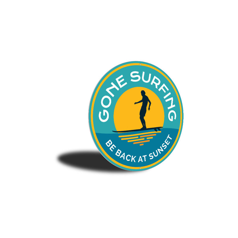 Panneau en aluminium «Gone Surfing Sunset», H 18 po x l 18 po x P 0,06 po
