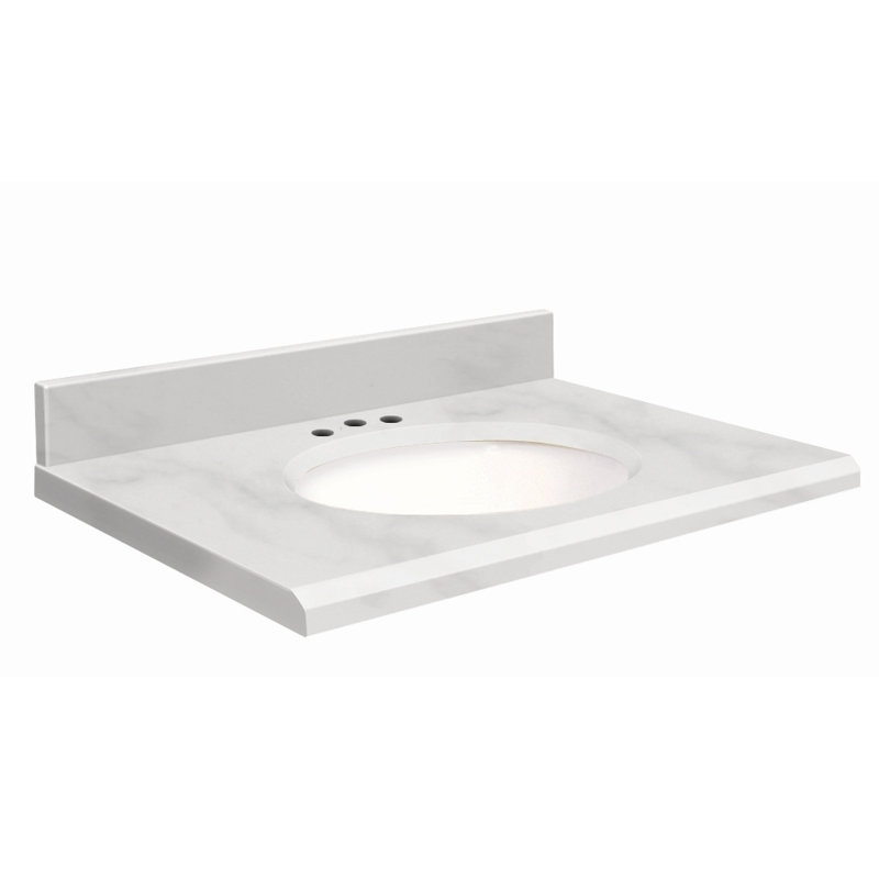 Dessus de salle de bain simple 31 po meuble-lavabo, Marbre de Carrare blanc, Simple, Biscuit