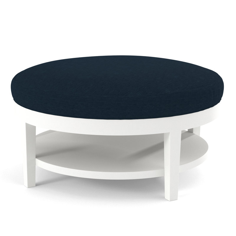 Midtown Upholstered Ottoman, Green and Blue Stripe; 0252-54, Frost White Finish