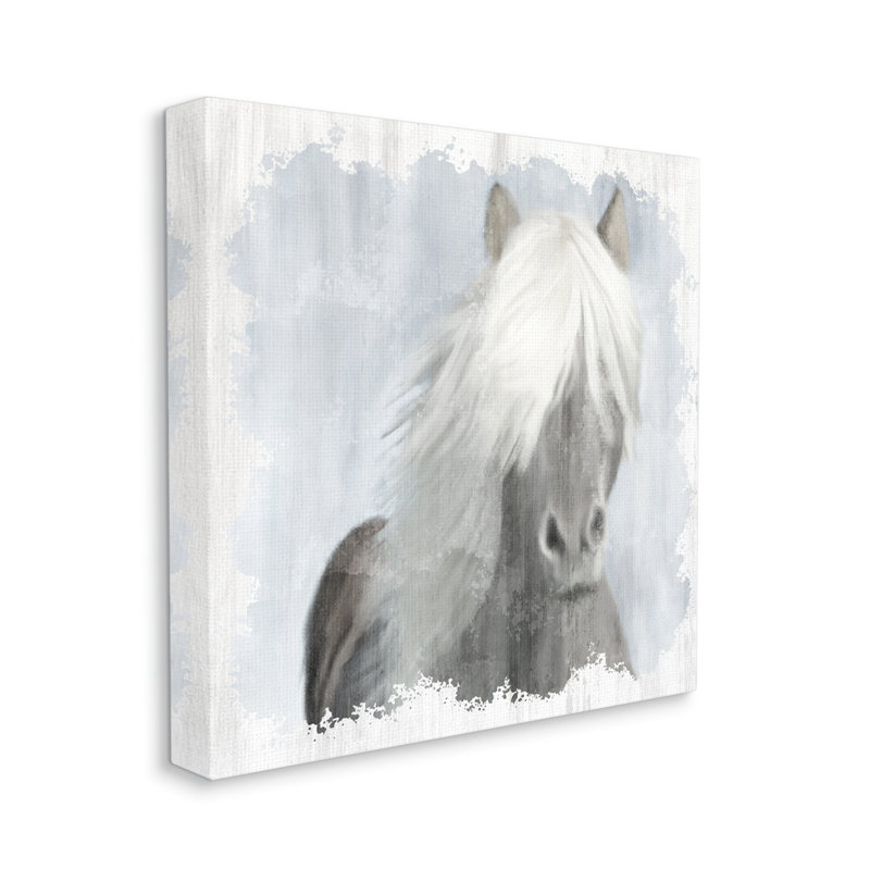 «Dreamy White Mane Horse Rustic Farmland» par Kim Allen - Peinture, Toile tendue, H 17 po x l 17 po x P 1,5 po