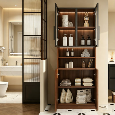 Armoire de rangement de salle de bain moderne en aluminium nid d'abeille de style Mid-Century 35,43 po, finition brun chaud