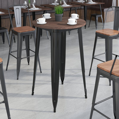 Hertfordshire 30" Round Metal Indoor Bar Height Table with Rustic Wood Top