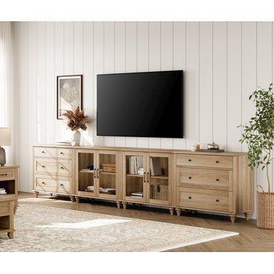 Scarlett TV Stand For Tvs Up To 105 Inch, Wood TV Console Table For 65-90 Inch TV, Entertainment Center With Glass Door & Drawer, Kitchen Sideboard Buffet Cabinet For Dining Room