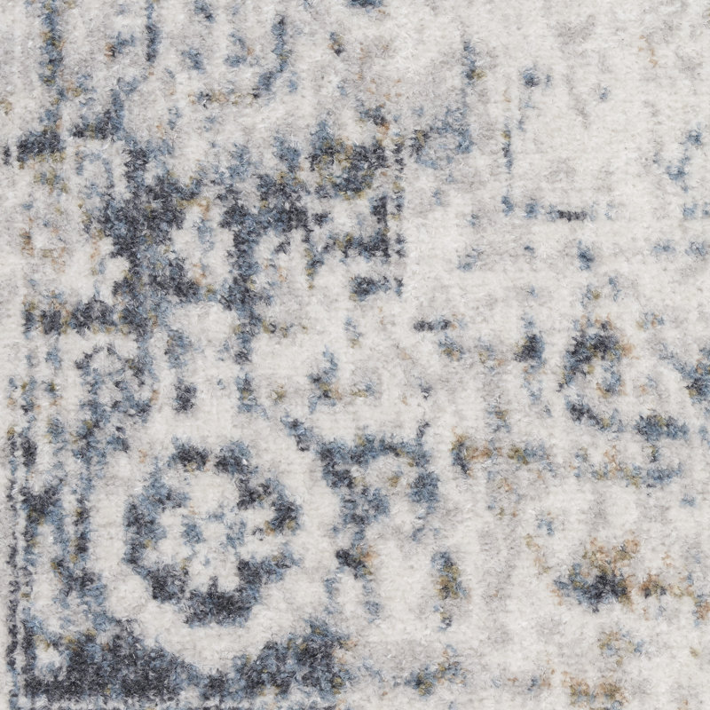 Nourison Astra Machine Washable Ivory Blue Vintage Indoor Rug, Runner 2' x 6'