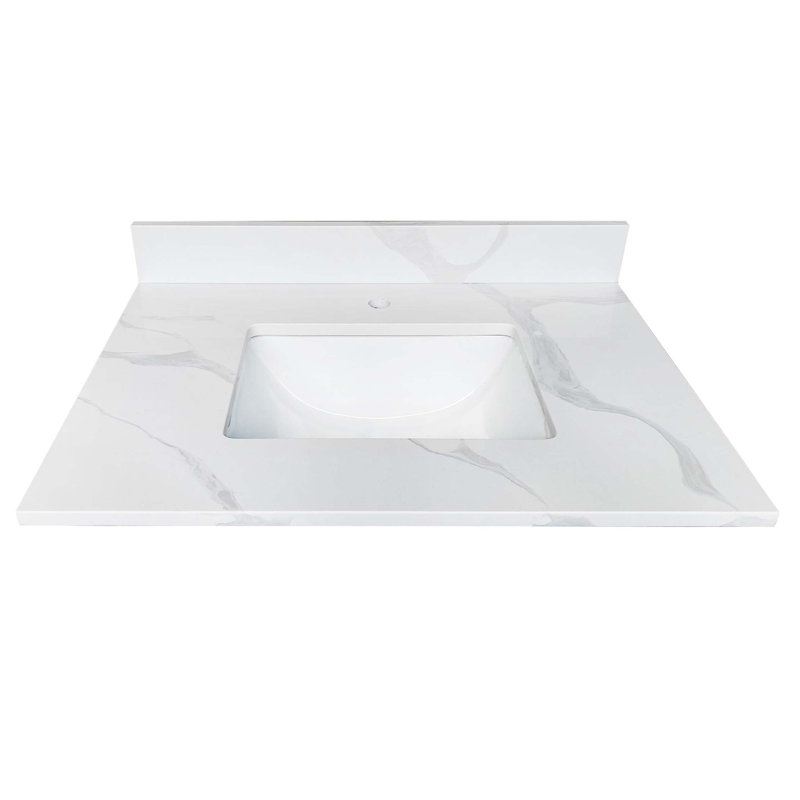 Plateau de meuble-lavabo en quartz de qualité supérieure avec lavabo encastré et résistance aux taches