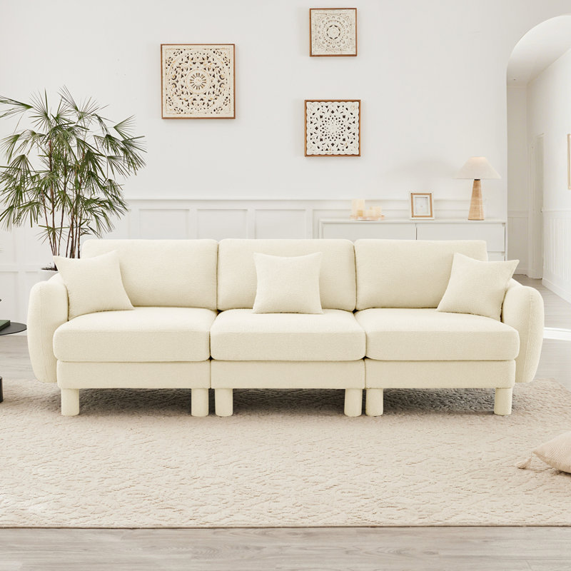 Canapé 3 places avec accoudoirs en forme de coquillage Boucle, Beige