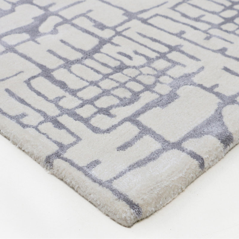 Abstract Area Rug in Ivory/Gray, Runner 2'7" x 9'