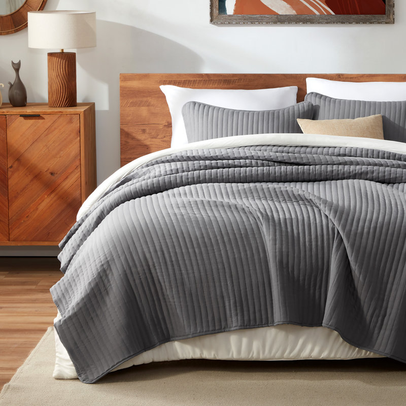 Ensemble de courtepointe droite à point droit, Courtepointe pour lit simple + 1 taie décorative , Gris