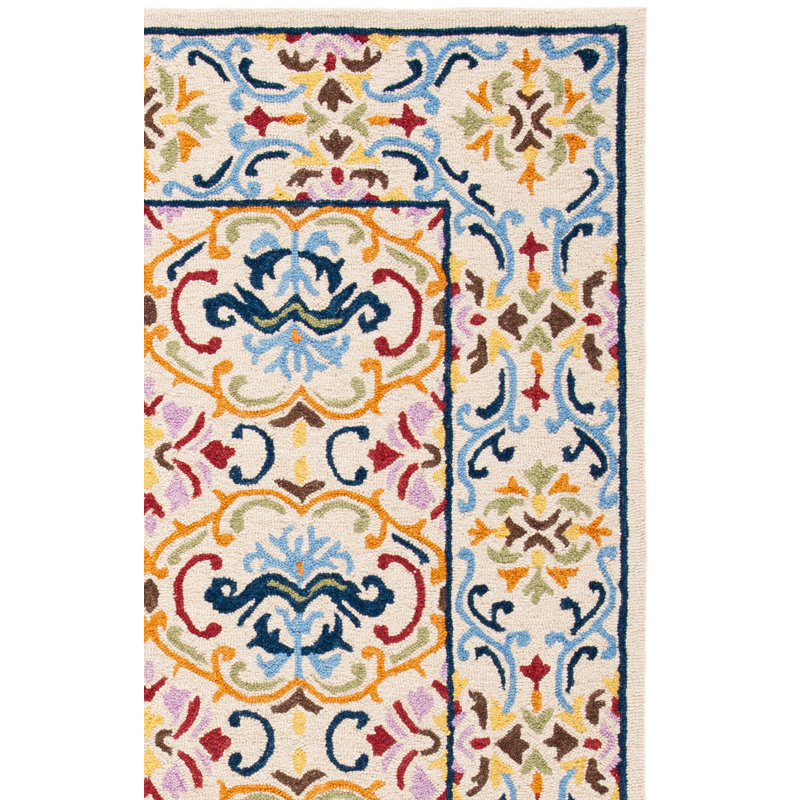 Tapis bleu / jaune / rose en laine / coton touffeté à la main Maxcine, Tapis de couloir 2 pi 3 po x 9 pi