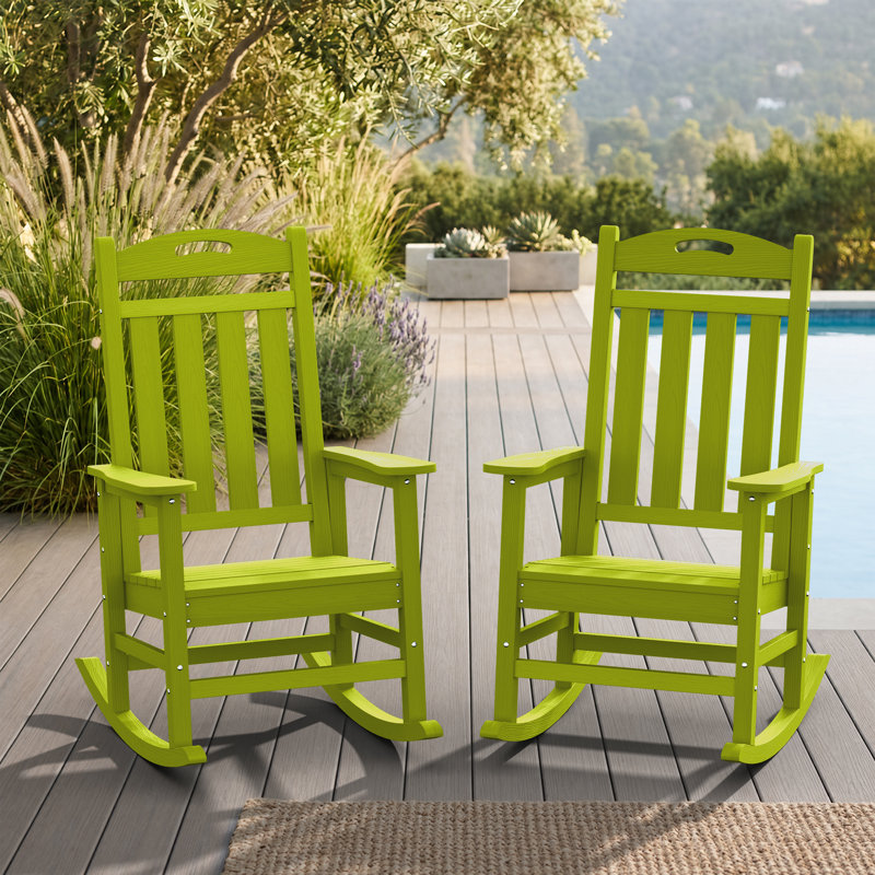 Chaises berçantes d'extérieur en PEHD résistantes aux intempéries Adirondack, Lemon Green