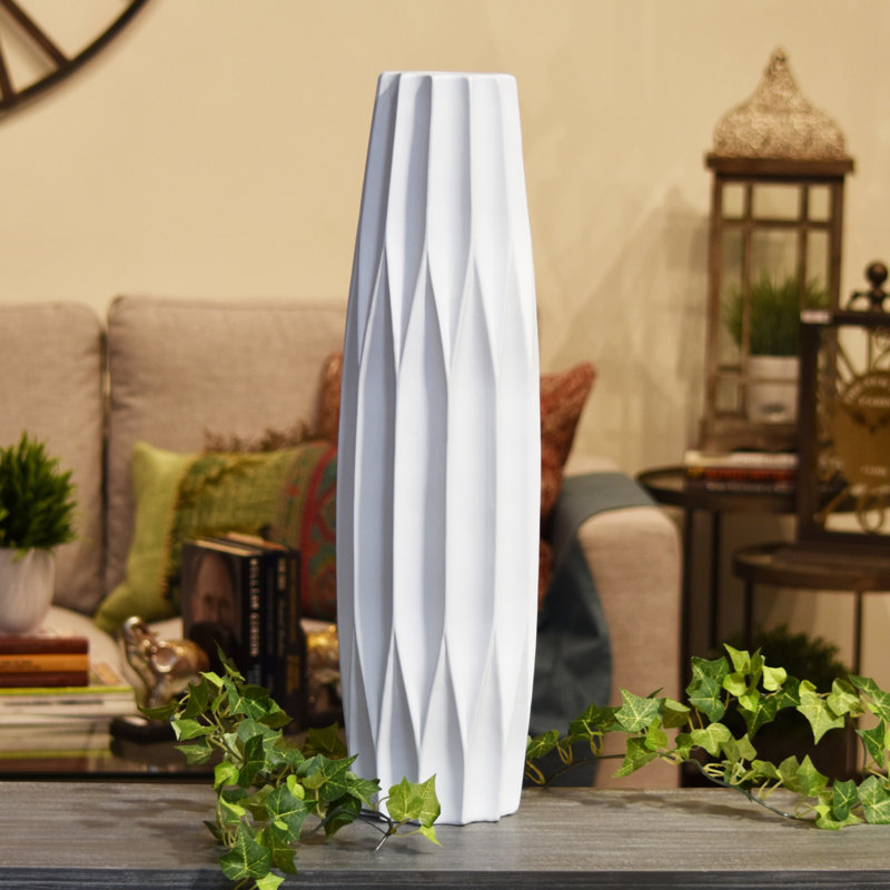 Merrionette Ceramic / Porcelain Floor Vase, 22.75" H x 6.5" W x 6.5" D, White