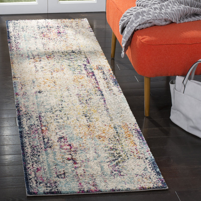 Tapis ivoire / turquoise Christa, Tapis de couloir 2 pi x 8 pi
