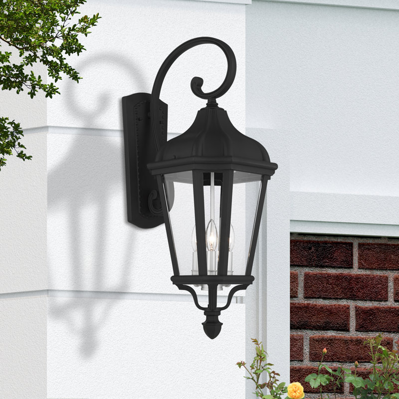 Lanterne murale d'extérieur à 3 ampoules H 29 po Anguel, Noir texturé / argent