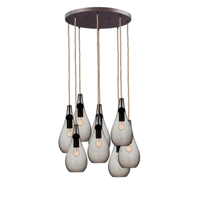 Earth 8 - Light Chandelier, Smoke Glass, Ship Rod, 108" H x 18" W x 18" D