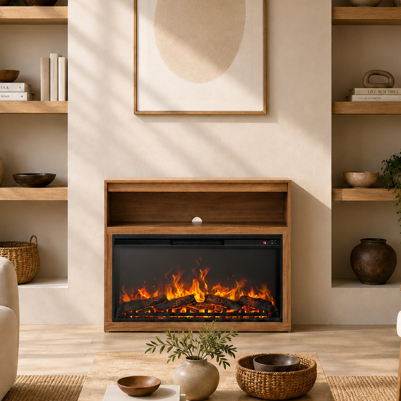 Meuble télé incurvé Westmont de 102 po avec foyer de 36 po de couleur camel, Chameau