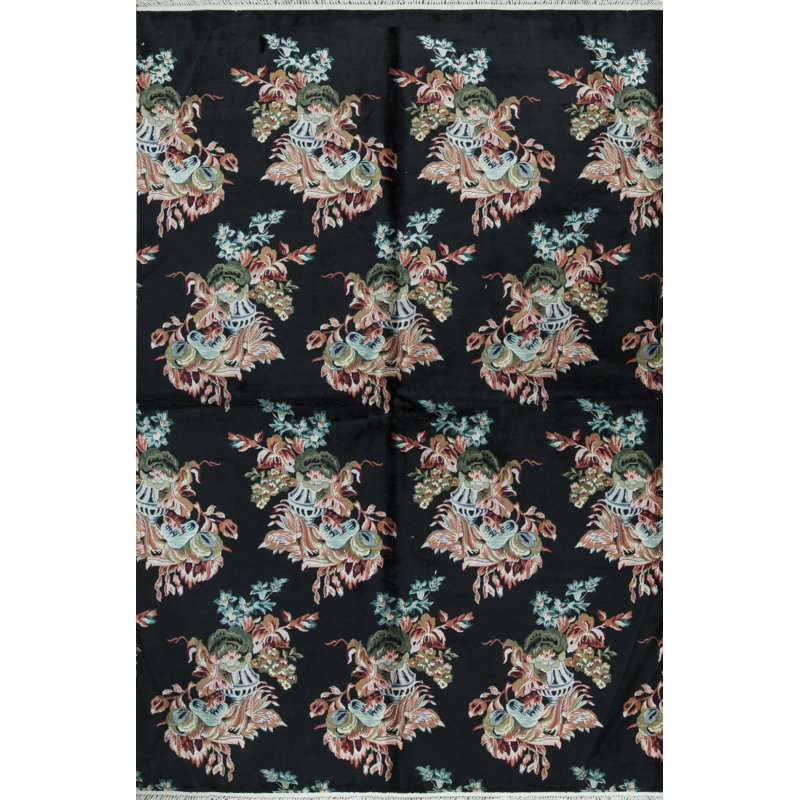 Tapis rose et bleu noué à la main de haute qualité