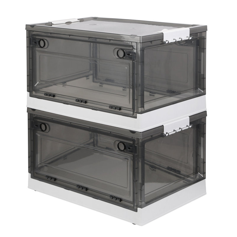 Ensemble de 2 bacs de rangement pliables avec portes doubles, couvercle, roulettes - Organisateur empilable pour jouets