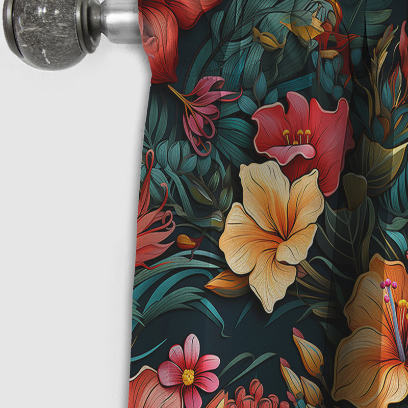 Motif tropical - Rideau floral - Rideau occultant - 1 panneau, L 52 po x L 84 po