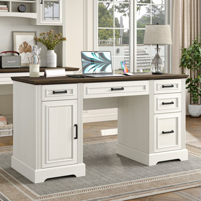 Buckhorn 58'' W Computer Desk with Outlet and 5 Drawers,Large Storage Cabinet for Home Office