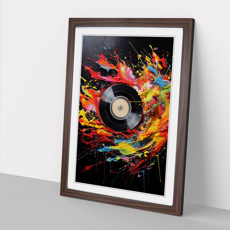 Vinyl Record Action Painting - Framed Print, 64cm H x 46cm W, Walnut Framed