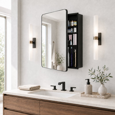 Recessed or Surface Mount Medicine Cabinet with Mirror & Adjustable Shelves & Behind-the-door Storage