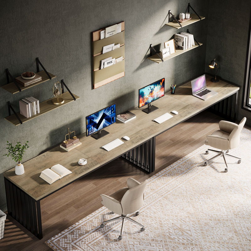 Bureau d'ordinateur 78,7 po pour 2 personnes avec pieds en métal, Gris / noir