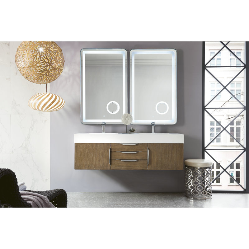 Mercer Island 60'' W Double Vanity, Radiant Gold, Glossy White, Latte Oak