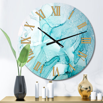 Turquoise Ink Universe - Modern Wall Clock
