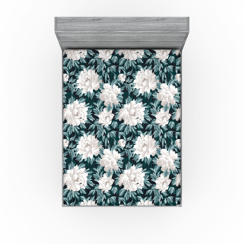 Drap-housse Ambesonne, Bleu cadet, ivoire / floral, Drap-housse de taille double