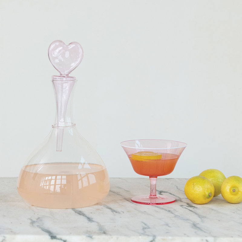 Carafe en verre 1,5 pte avec bouchon en forme de cœur rose, transparent