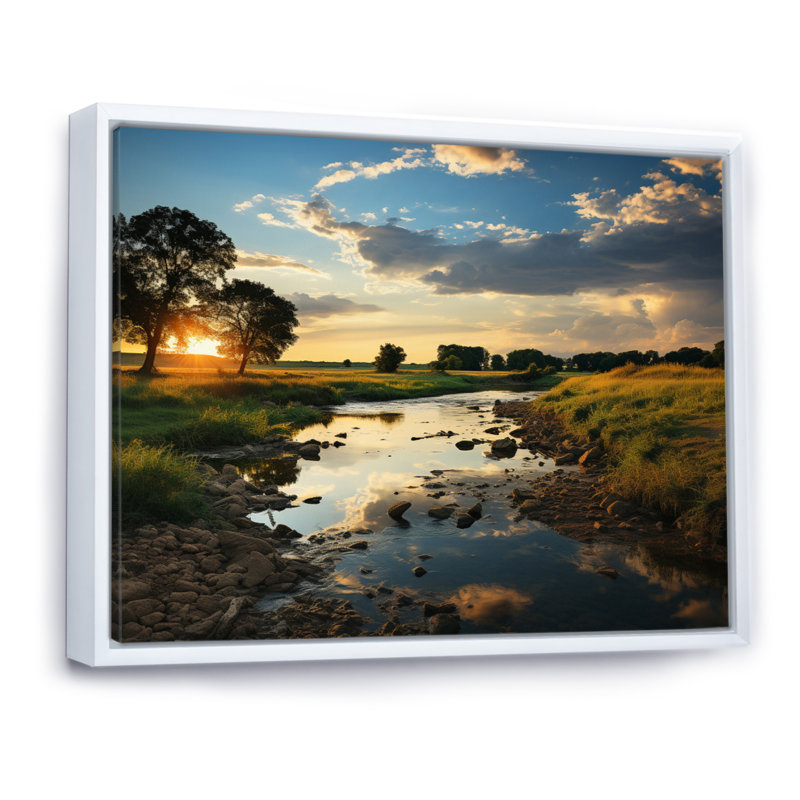 Vert, jaune, paysage de l'Illinois, H 16 po x l 32 po x P 1 po, Cadre flottant blanc
