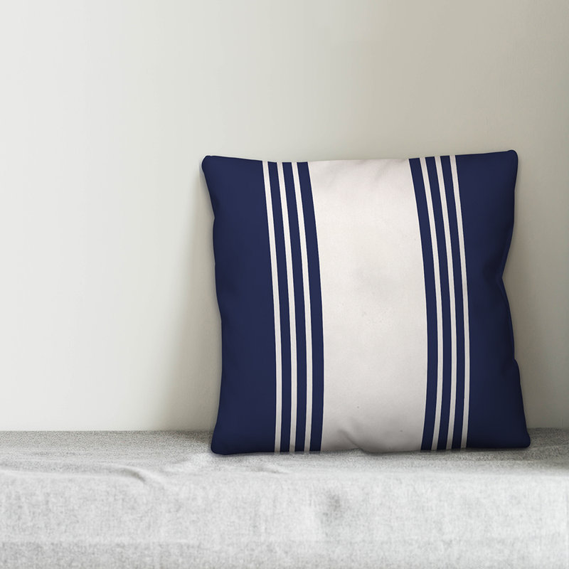 Coussin Farmhouse, 20 po x 20 po, Pas de bourre, Bleu marine/blanc