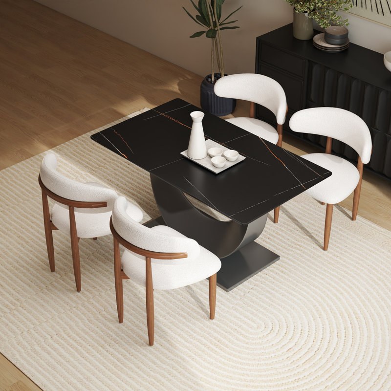 Juvan Modern Sintered Stone Dining Set, 5 Pieces: Table, 4 Chairs, Black/Brown, 29.21" H x 55.11" W x 31.5" D