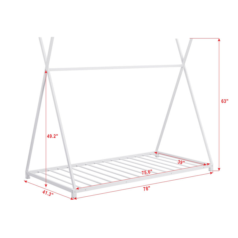 Lit plateforme en métal avec structure triangulaire, Blanc