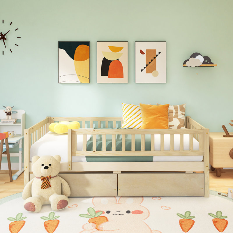 Wood Frame Twin Daybed With Two Drawers, Yellow