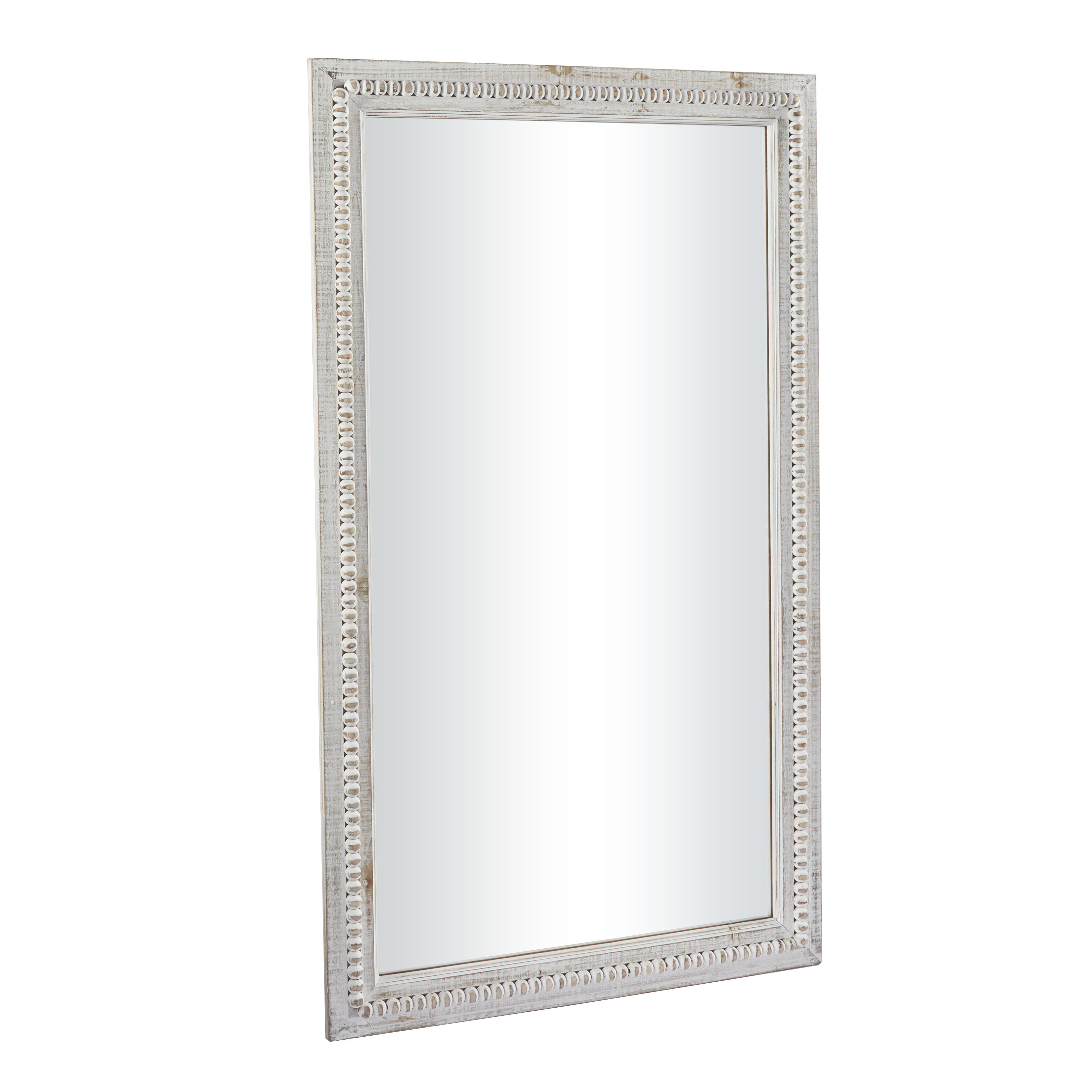 Dakota Fields Wood Carved Beaded White Wall Mirror | Wayfair